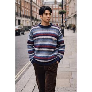 Les Copains Blue Eagle Wool Striped Sweater Men’s M/L Crewneck